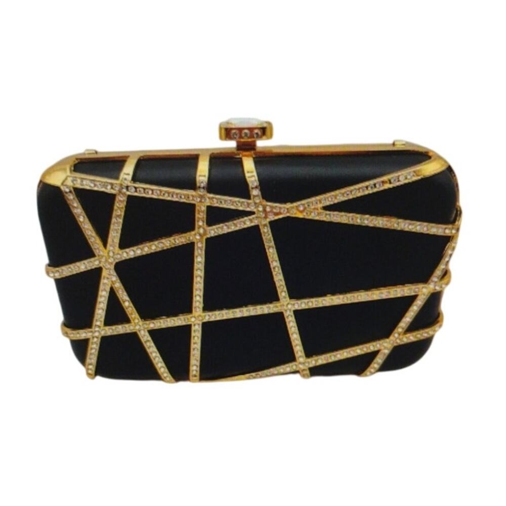 NWT Vtg Natasha Couture Padded Black With Gold Tone / Rhinestone